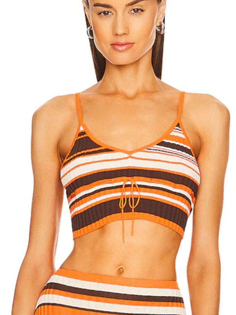 AYA MUSE Orange Striped Crop Top with Tie Detail